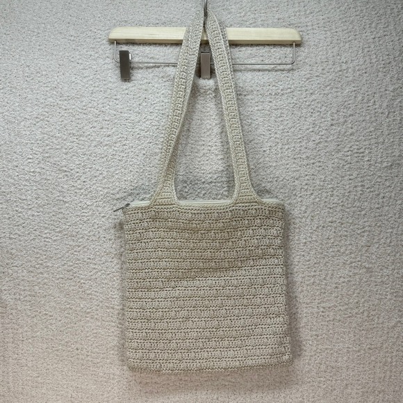 The Sak Crochet Tote Bag Purse Handbag Neutral Woven Zip‎ Closure - Picture 1 of 8